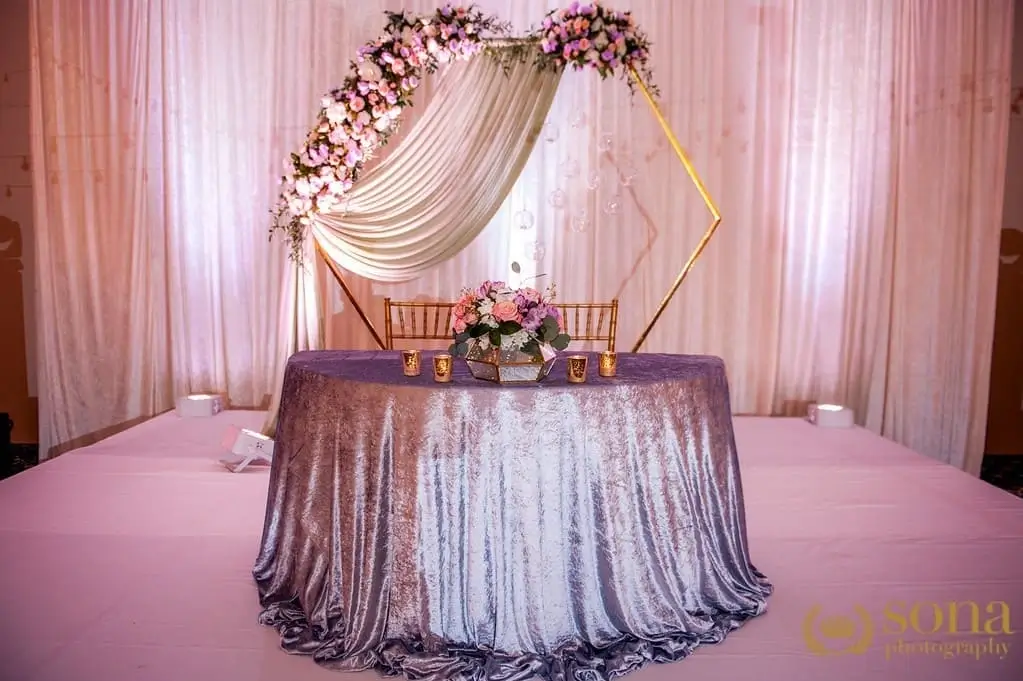Stage and lounge backdrop draped for an evening affair