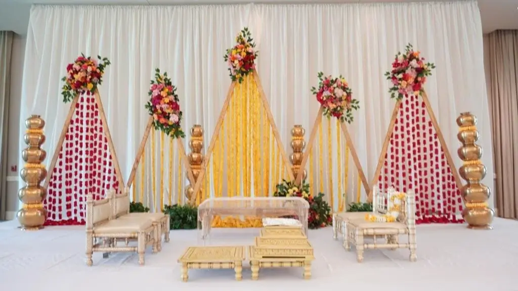 Outdoor mandap and seating set for the ceremony